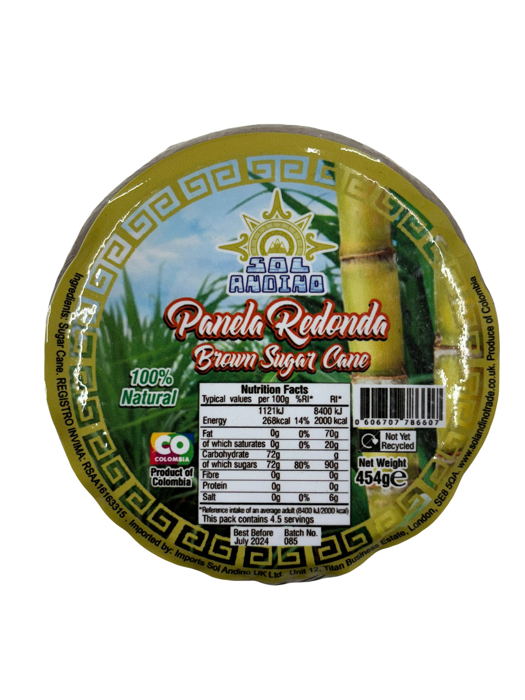 Sol Andino Brown Sugar Cane 1 Piece - Panela Redonda 454g