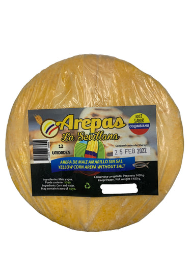 [FROZEN] La Sevillana Yellow Maize Arepas without Salt - Arepas de Maiz Amarillo Sin Sal